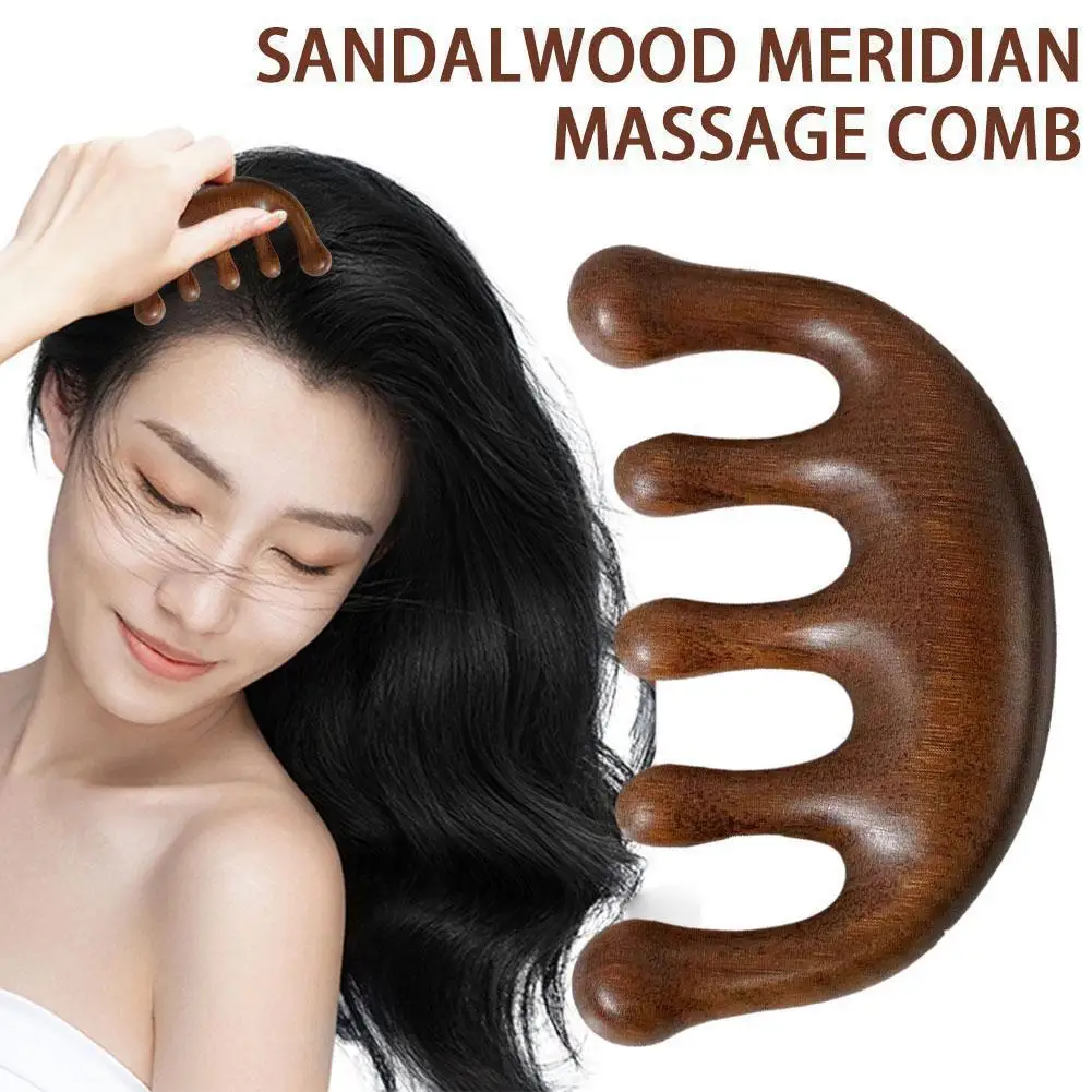 Body Meridian Massage Comb Sandalwood Five Wide Tooth Hair Therapy Smooth Comb Anti-static Acupuncture Blood Circulation F2C4