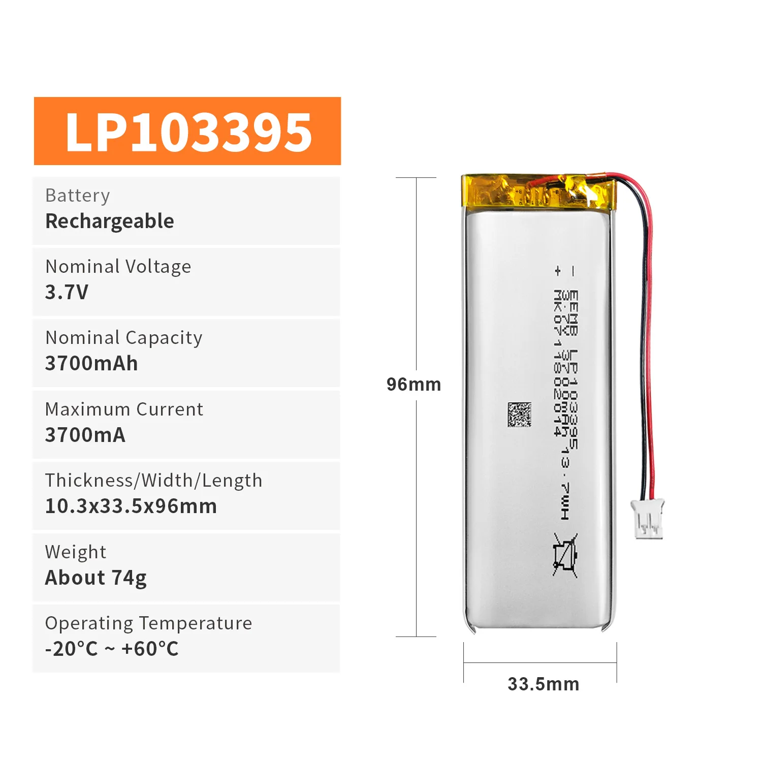 EEMB 1~10szt 103395 Bateria litowo-polimerowa 3,7 V 3700 mAh Akumulator litowo-jonowy LP 103395