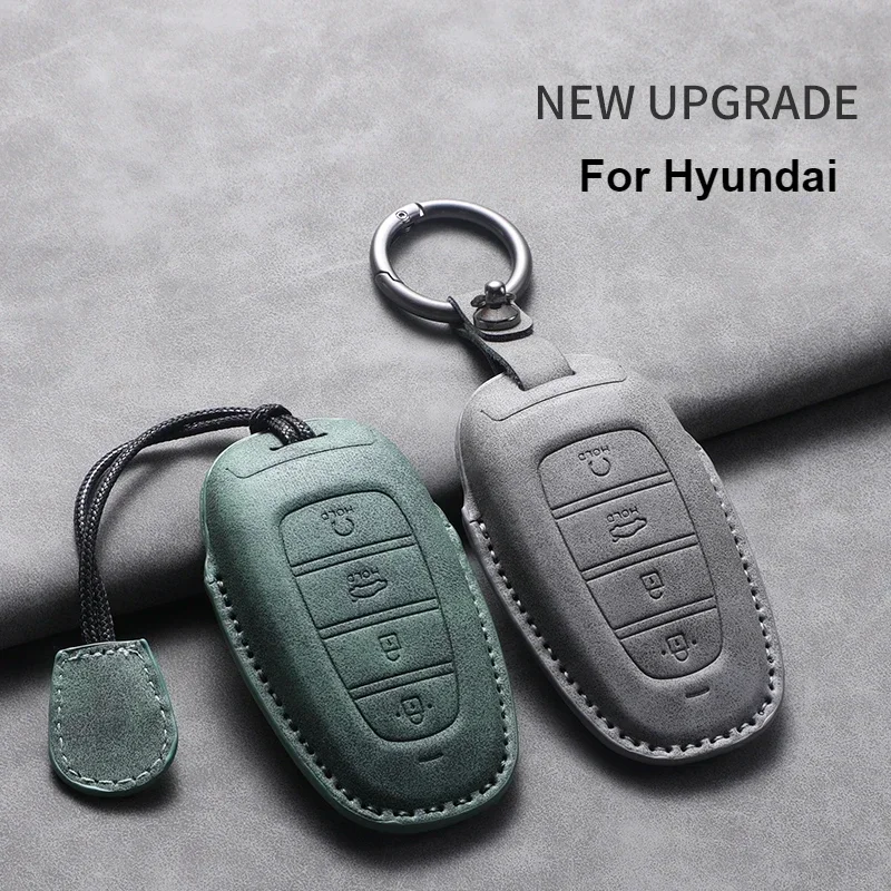 4-Tasten Leder Autoschlüssel-Etui für Hyundai Tucson Solaris Sonata Hybrid NEXO NX4 Santafe Dn8 Autoschlüssel-Hülle