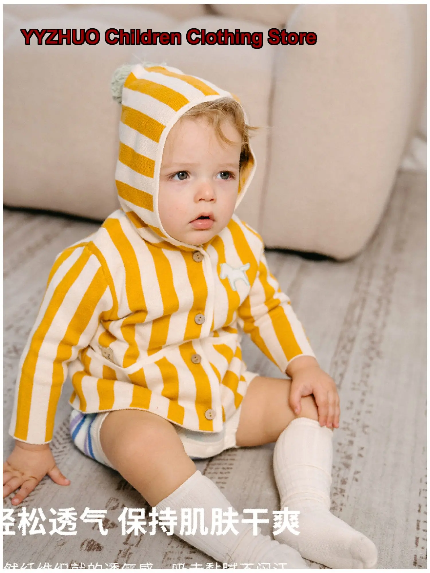 Whitewheat Boys Girls Spring Autumn Hooded Casual Knit Cardigan Solid Color Kids