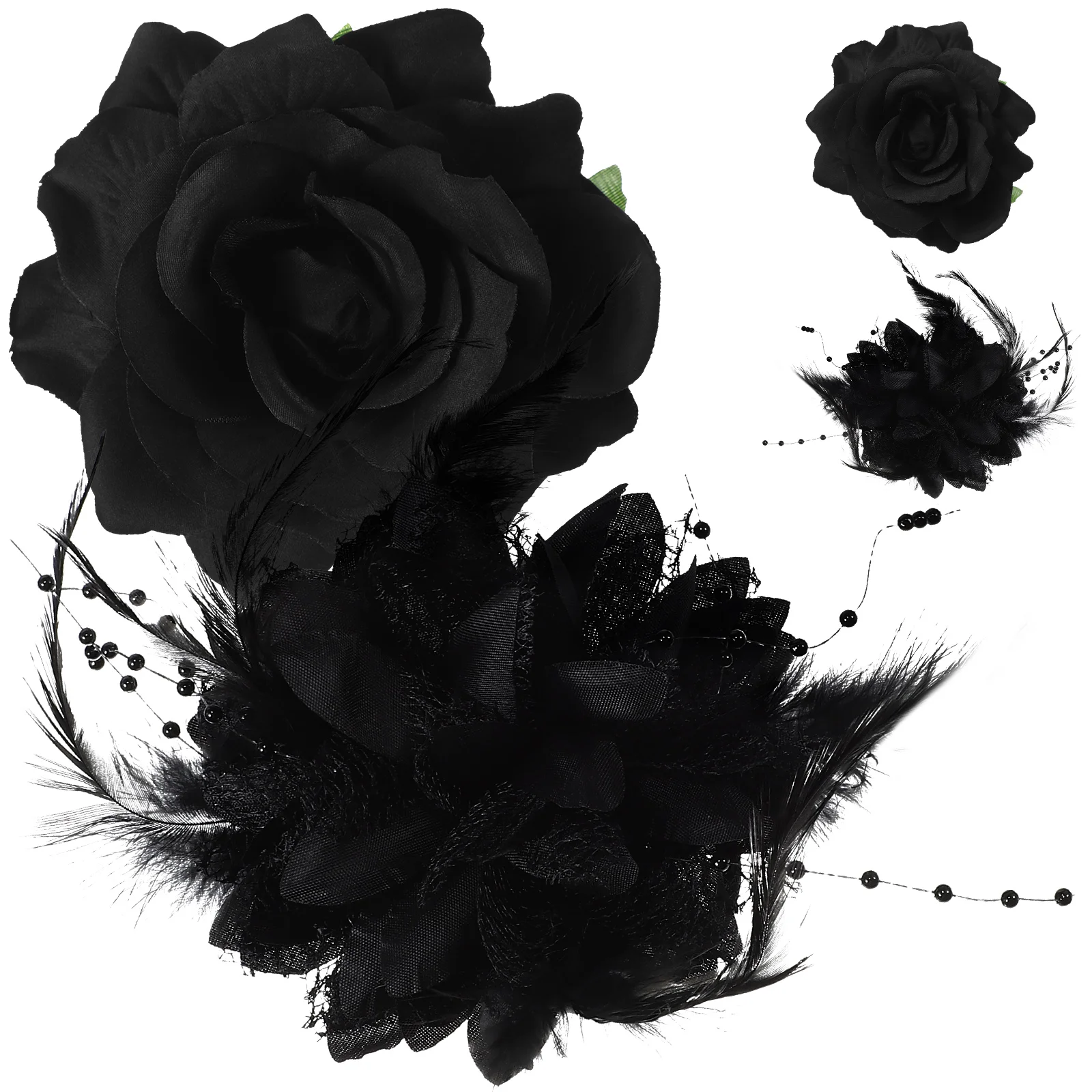 

4 Pcs Flower Hair Clips Black 4-Pack Floral Accessories Flowers for Women Claw The Stainless Steel Bride Miss Bobby Pins