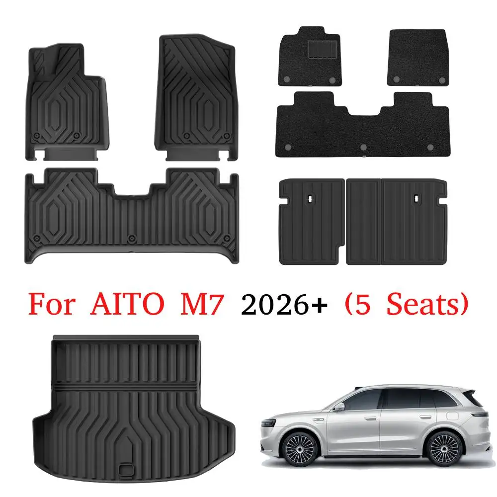 

For AITO M7 2026+ (5 Seats) LHD TPE 3D Floor Mats All Weather Front Rear Cargo Liner Trunk Mat Waterproof Anti-Slip Foot Pads