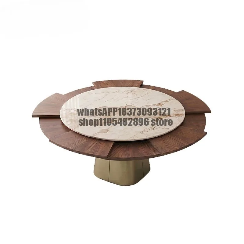 Functional round dining table can be retractable and deformed, small household solid wood rotates to become larger, eating table