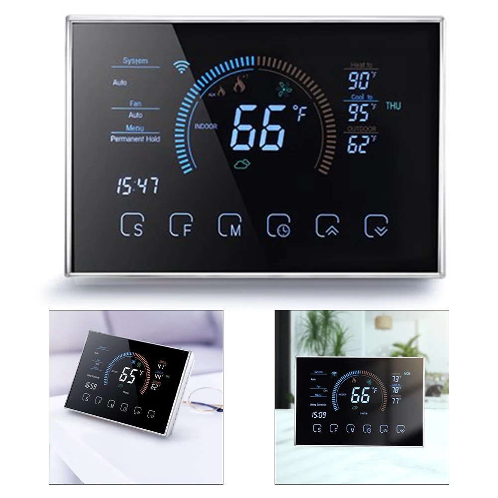 Heat Pump Room Thermostat WiFi Programmable Digital Thermostat BHP-8000 Black Smart Thermostat APP/ Voice Remote Control