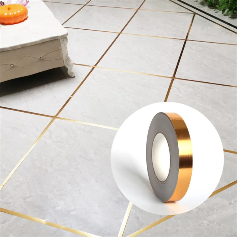 1 Roll 50M Ceramic Tile Mildewproof Gap Tape Decor Gold Silver Black Self Adhesive Wall Tile Floor Tape Sticker Home Decorations