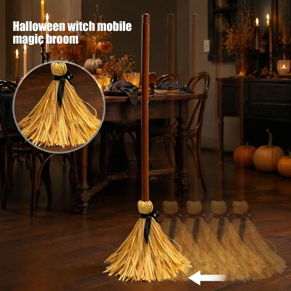 Halloween Witch Broom Decor Sound Activated Broom Halloween Sound Broomstick with Moving Witch Prop Spooky Broom Toy for Party