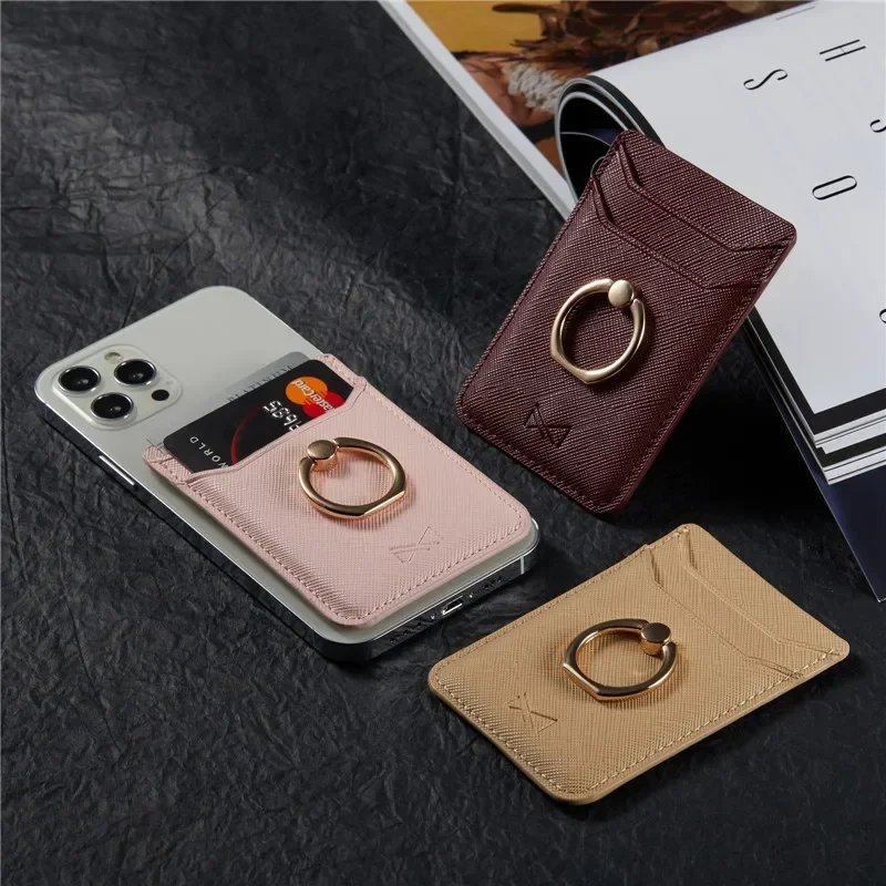 New Anti RFID Wallet Blocking Cell Phone Ring Socket Card Holder PU Leather ID Credit Card Bag Wallet Case Sticker Phone Stand