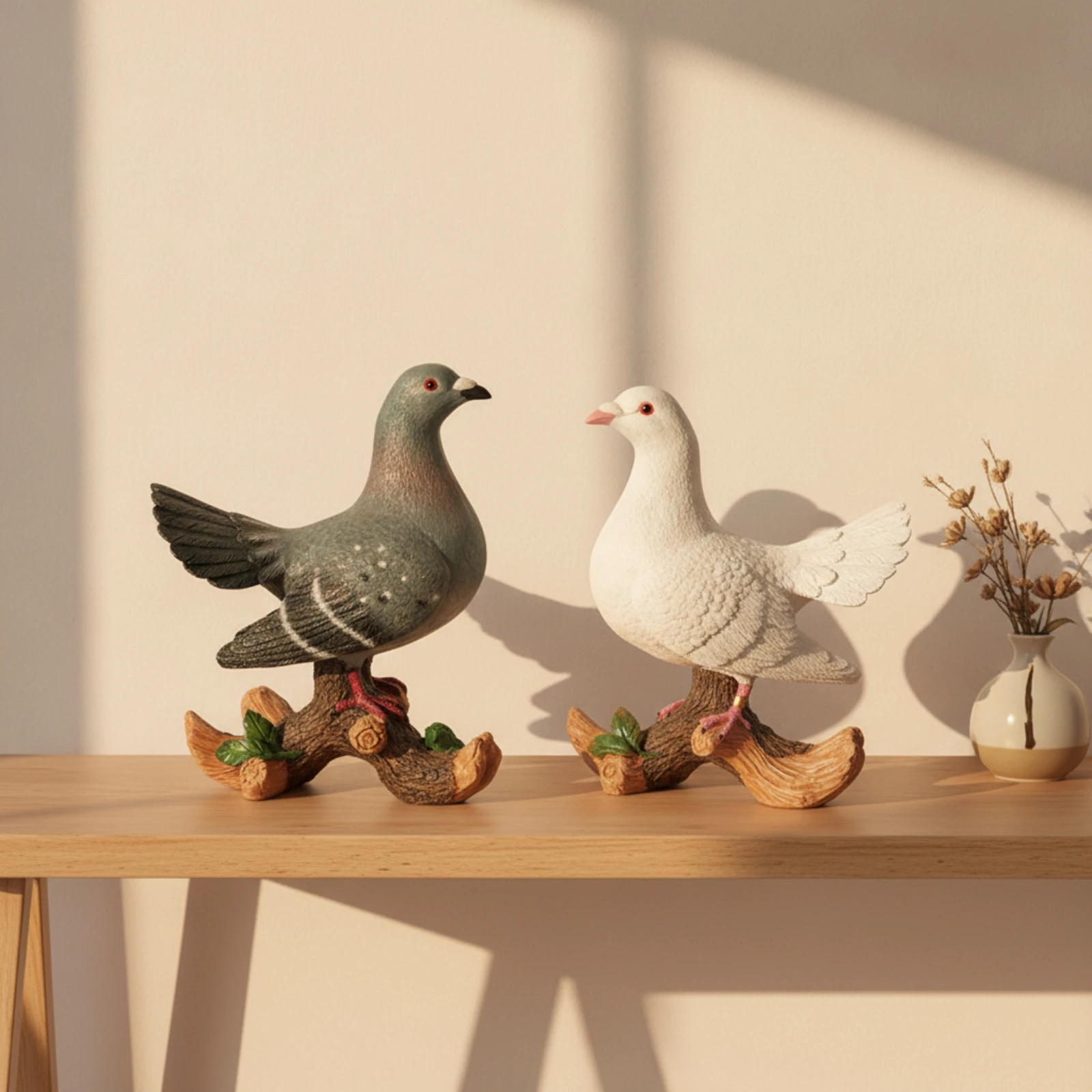 Pigeon Statue with Branch Base Elegant Pigeon Statues Bird Statue Lifelike Ornaments Natural for Gardeners, Garden, Courtyard