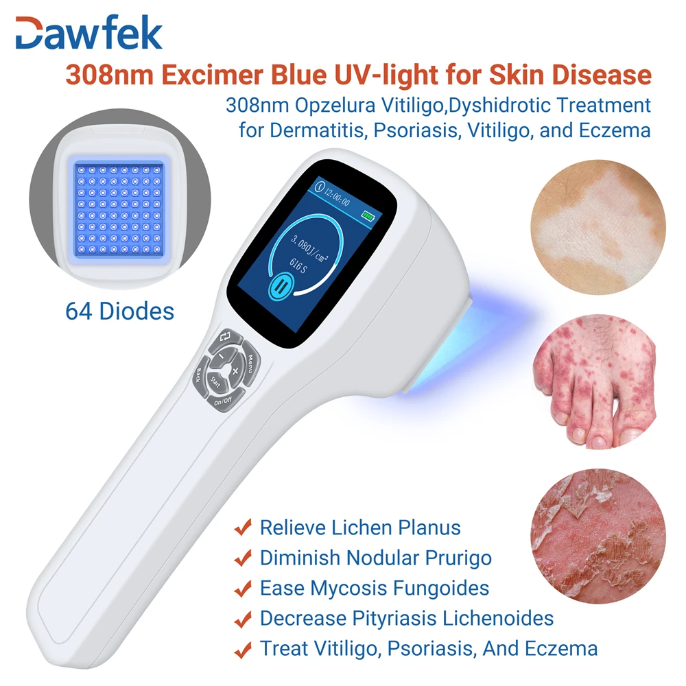 Dawfek 308nm UVB Light Therapy for Vitiligo Eczema Handheld Excimer Light Treatment Allergic Skin Disease Atopic Dermatitis