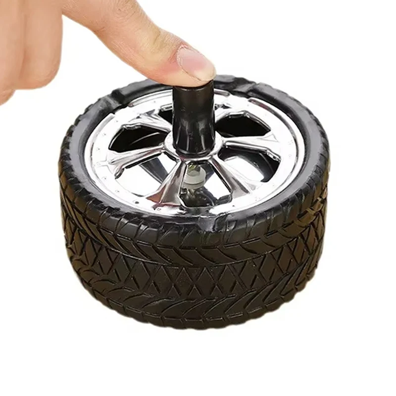 

Creative Ashtray for Home Tire Design Ash Tray for Decoration Smoking Accessories Windproof Push Down Rotation Ashtray With Lid