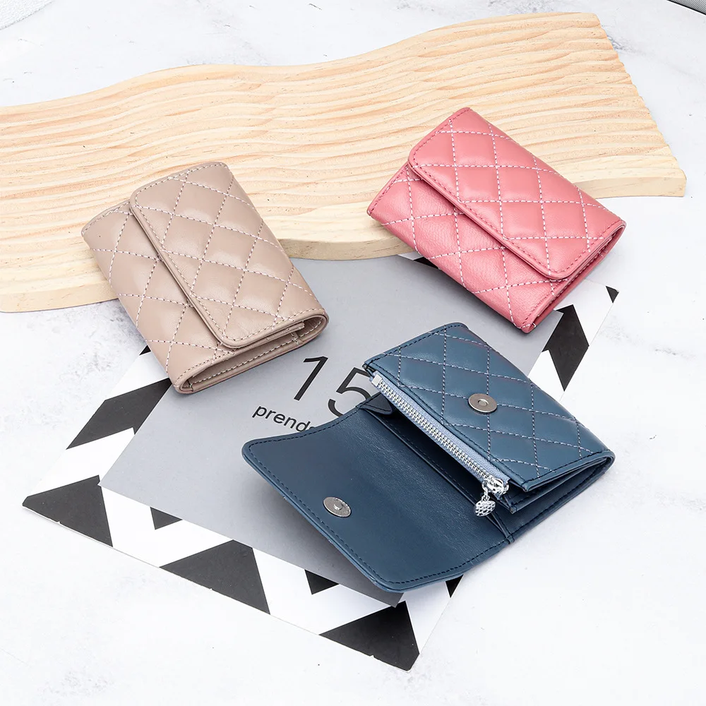 Sheepskin Quilted Card Holder Women Bifold Leather Bank Credit Card Case Wallets Coin Purse Luxury Brand Business Name Card Bag