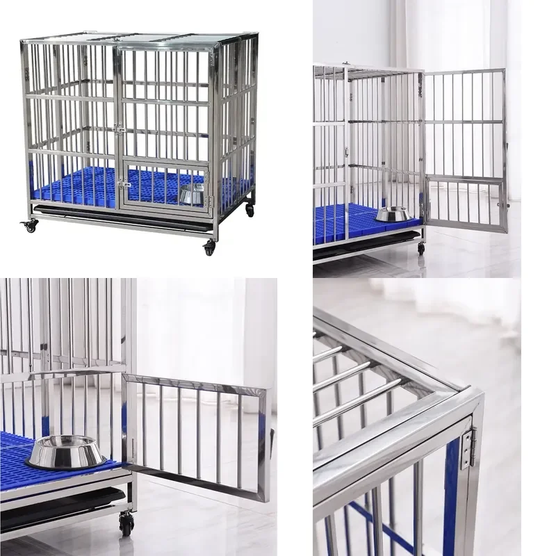 Durable Double Door Foldable Large Outdoor Dog Cage Metal Kennel Solid Pattern