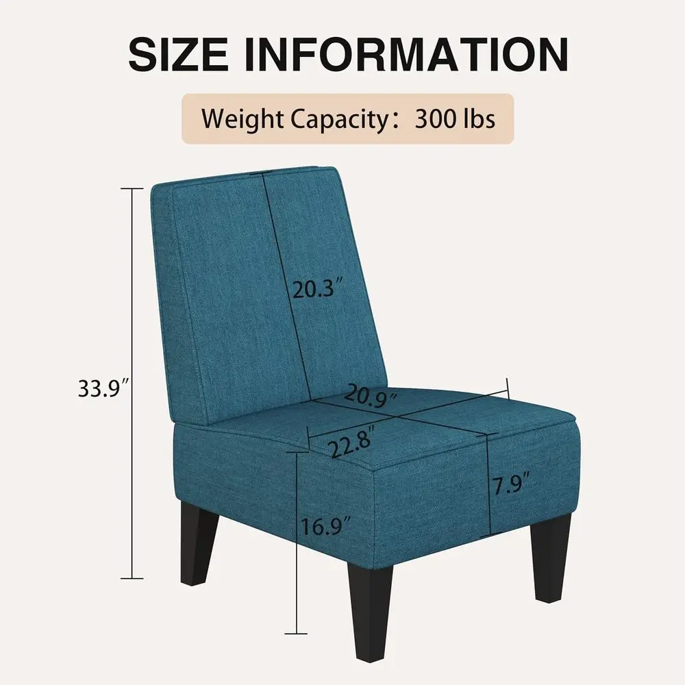 Accent Chairs Set o 2 Upholstered Living Room Chairs ArmlSide Chairs Bedroom with Curved Backrest and Wooden Legs Blue