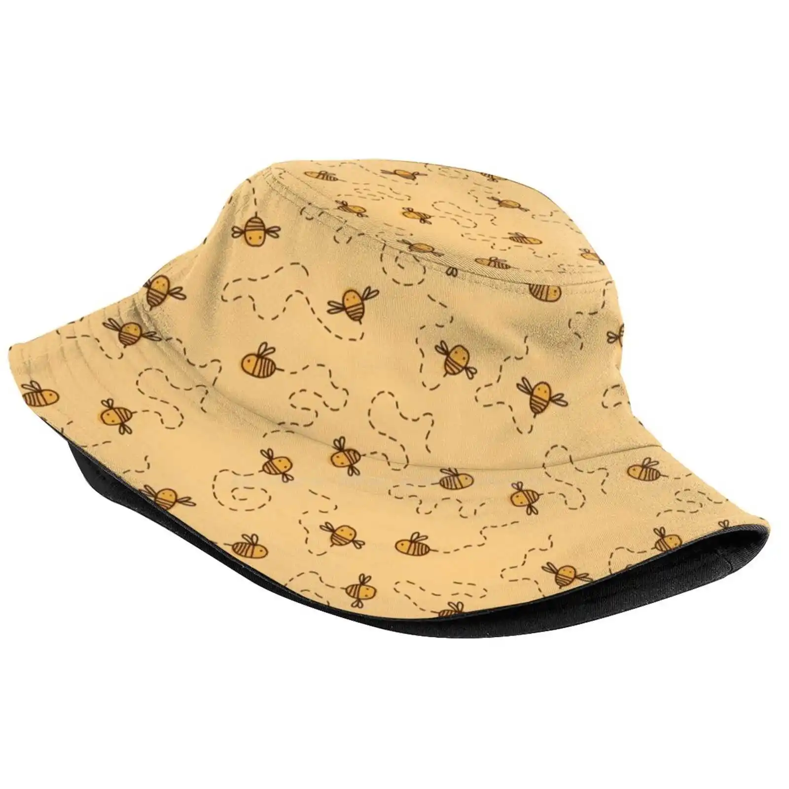 Busy Bees Pattern Sun Cap Fisherman Hat Bucket Hats Cute Buzzing Bees Busy Bees Flying Bees Insects Animals Nature Honey Bees