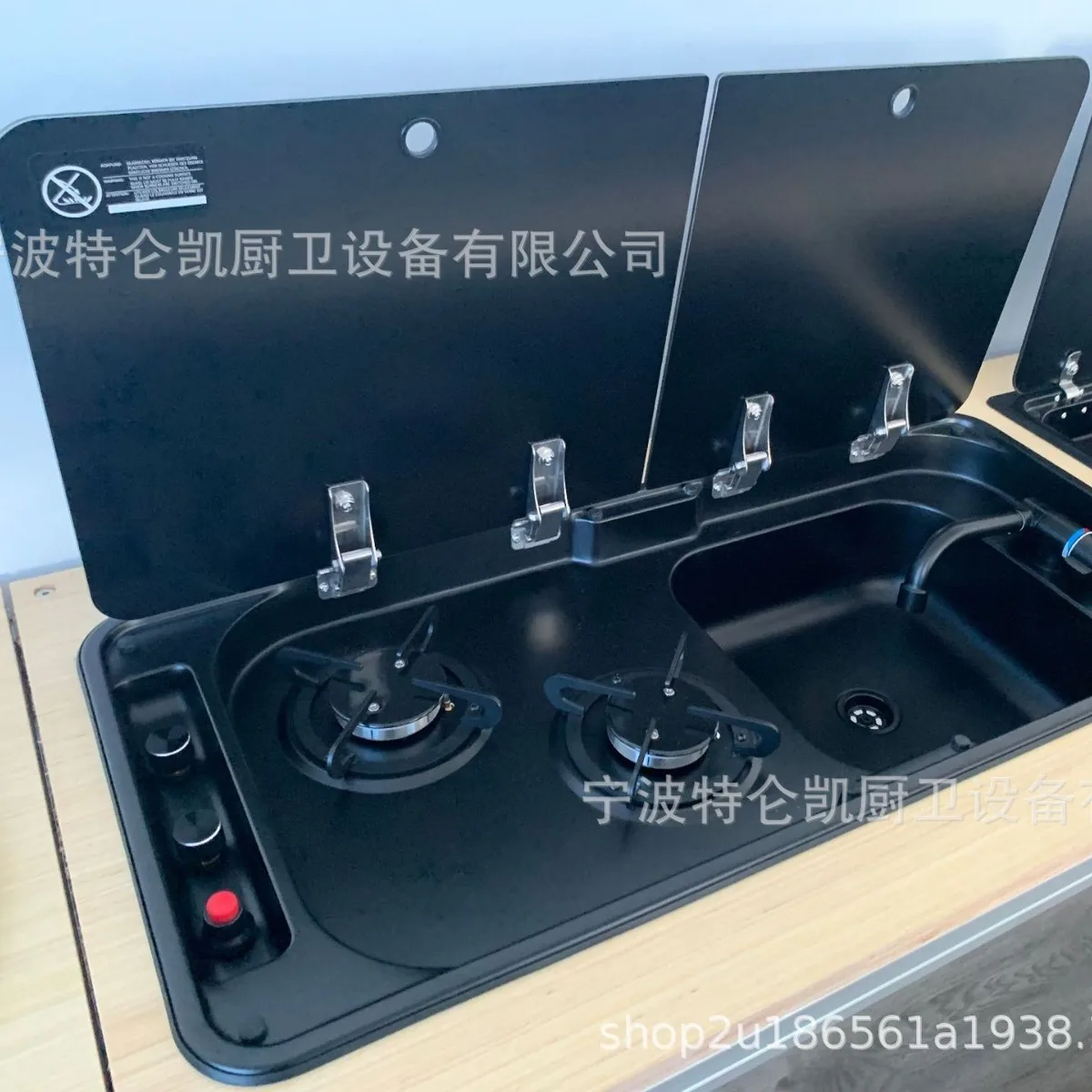 RV integrated stainless steel gas stove sink with cover gas stove sink RV yacht double gas stove outdoor burning