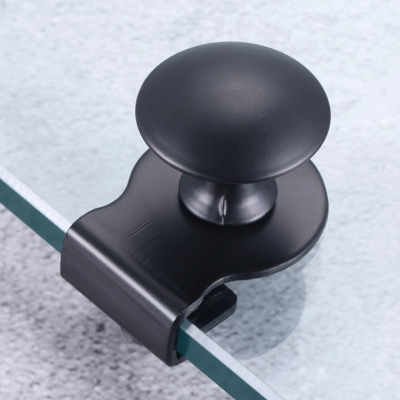 1pc Glass Clamp Handle Black Stainless Steel Glass Showcase Knob Round Clip Punch-free Single Sided Shower Pull Kitchen Bathroom
