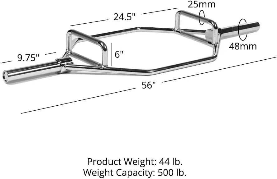 2in Hex Trap Bar, Weightlifting Deadlift Squat Barbell, Rated 500 LB, Knurled Grips, Bent Over Rows, Squat Jumps 2