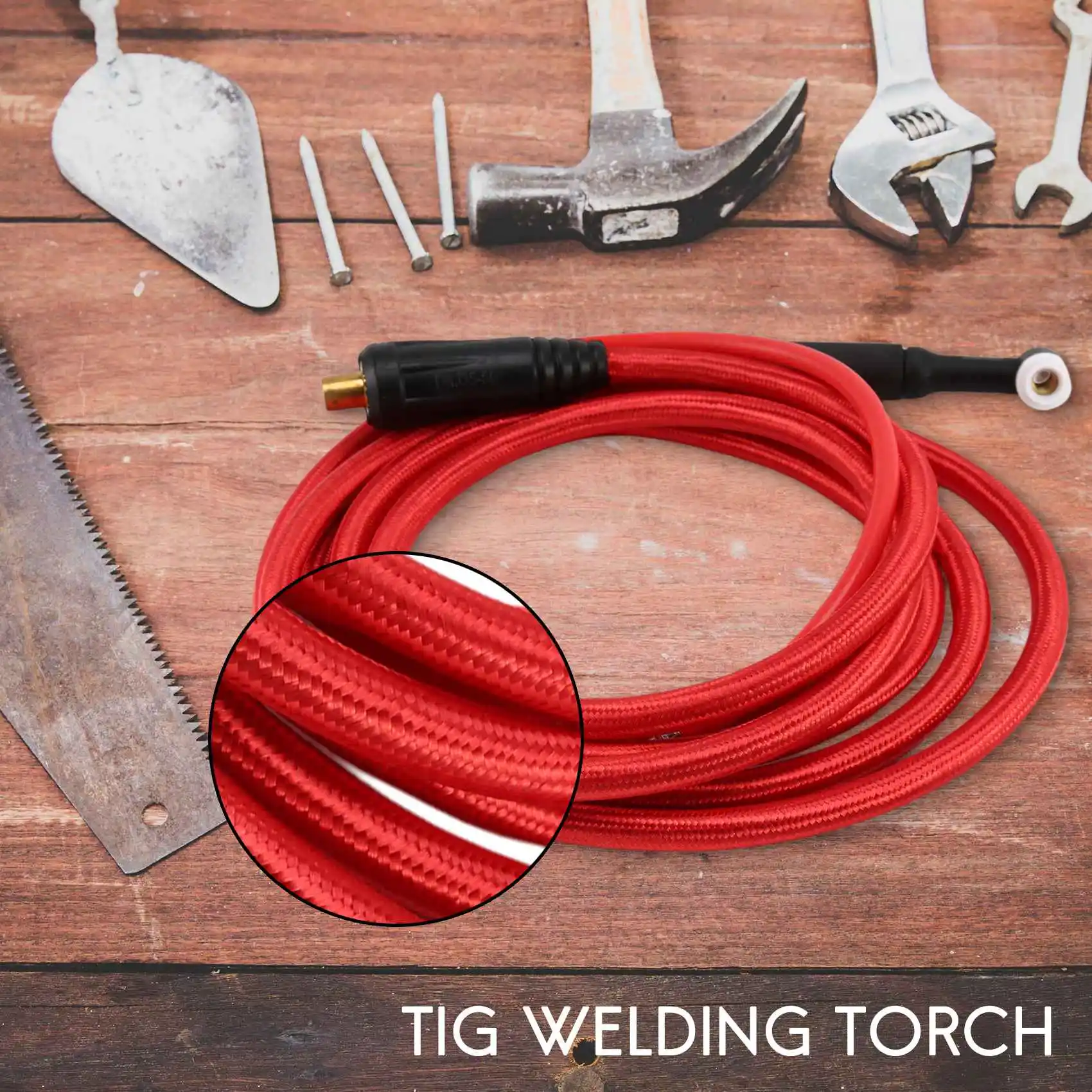 WP9F 4M Red Super Soft Hose Braided Air-Cooled Complete TIG Welding Torch 35-70 Connector