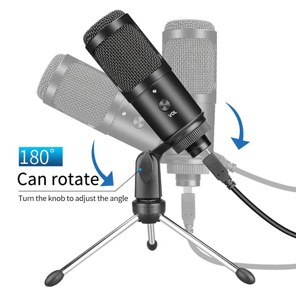 

Конденсаторный микрофон с RGB-записью для iPhone, Android, ноутбука, компьютера, Windows, кардиоидный игровой студийный звук, запись вокала, голос