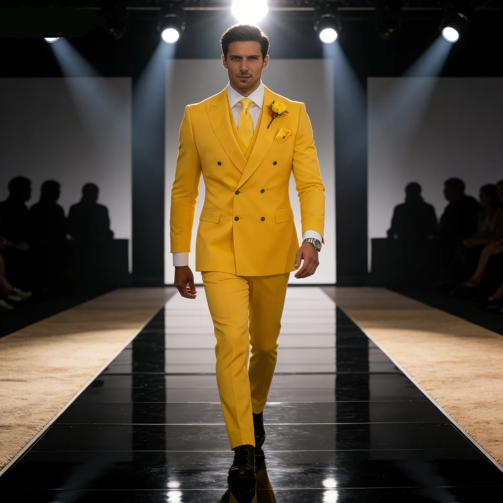 

Мужской свадебный однотонный повседневный пиджак Terno Slim Fit из трех предметов для курения, двубортный жилет и брюки - официальный мужской костюм