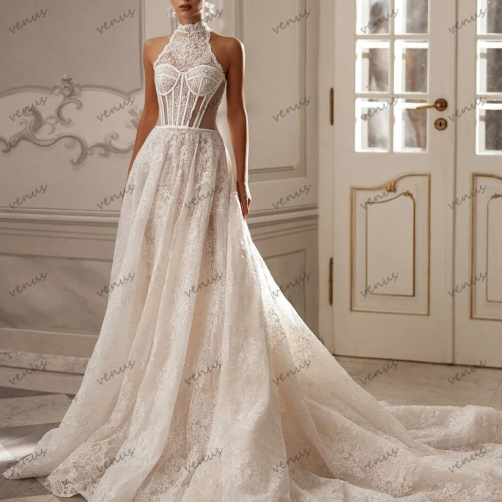 

Exquisite Wedding Dresses A Line Bridal Gowns Lace Appliques Modern High Neck Sleeveless Robes Vestidos De Novia Customized 2025