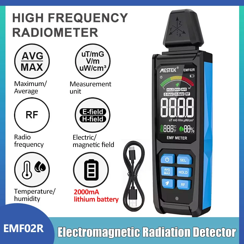 EMF02R EMF Meter Electromagnetic Field Radiation Detector 30Mhz~8GHz High Frequency Radiometer Tester Radio Frequency Warn Meter