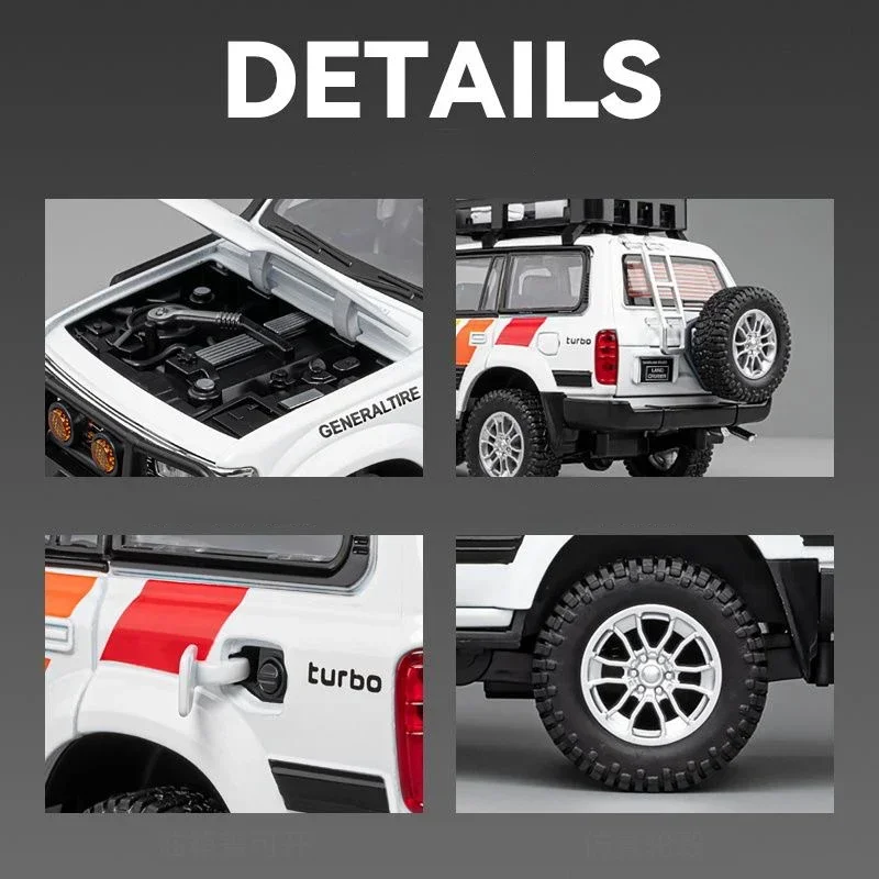 1:24 TOYOTA Land Cruiser LC80 SUV Alloy Miniature Car Diecast Metal Scale Car Model Sound&Light Children Toy Collection Vehicle