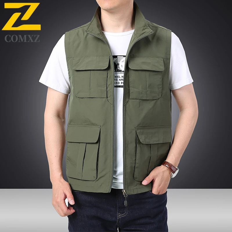 2025 New Multi-pocket Vest Men's Fashion Casual Mesh Lined Breathable Sleeveless Work Vest Hiking Fishing Solid Color Waistcoat