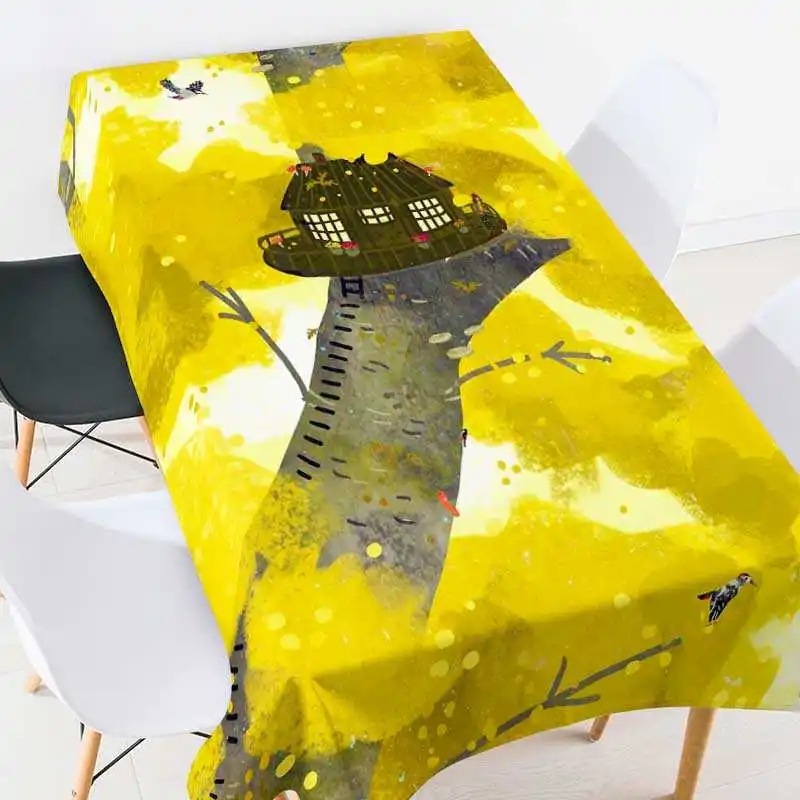 Yellow Floral Print Rectangular Tablecloth for Party Wedding Decoration Waterproof Dining Coffee Table Cover Anti-stain Manteles