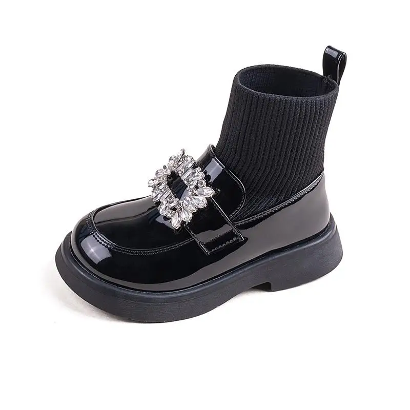 Sock Boots Kids Shoes for Girl Crystal New Fashion Cute Warm Casual Solid Versatile Soft Sweet Lolita Style Girls leather Shoes