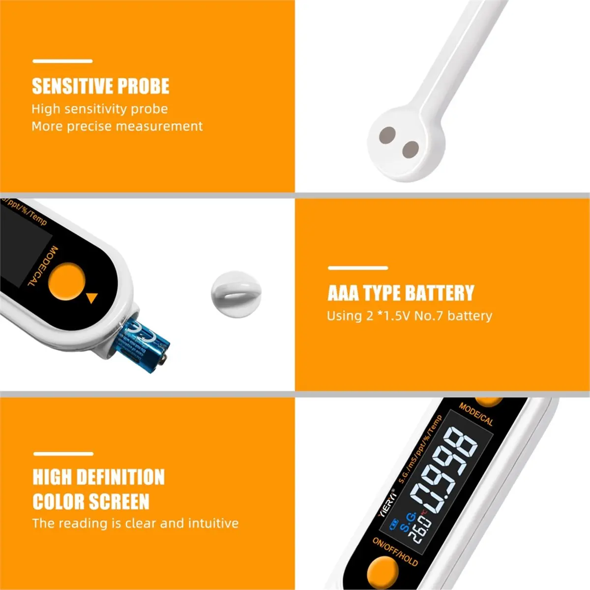

A10R Измеритель солености продуктов 5-в-1: S.G, EC, TDS, температура. Высокоточный солемер для бульонов, соусов, маринованных продуктов.