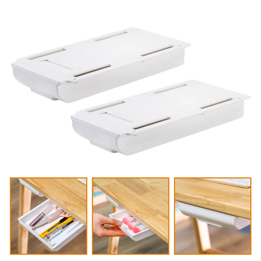 2 Pcs Storage Drawer under Table Box Desk Drawers for Organizers and Attachment Hidden Attachable White Office
