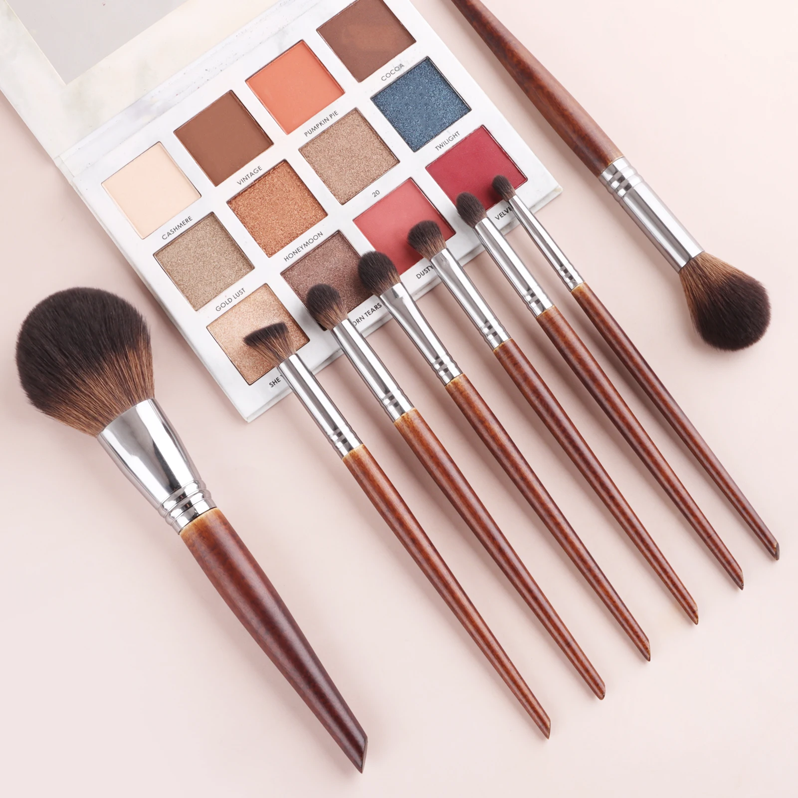 Professional 8Pcs Makeup Brush Set with Solid Wood Handle - Large round Powder Brush Eyeshadow Flame Brush Eyebrow Tool Combo