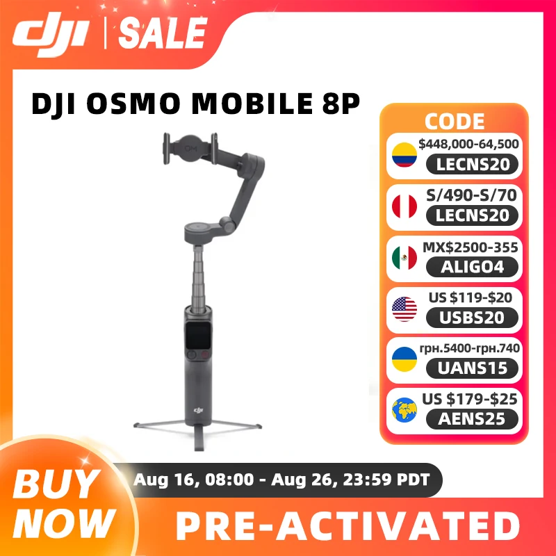 DJI Osmo Mobile 8P Pro Gimbal para Telefone com Controle Remoto, Selfies, Enquadramento Preciso, Bastão de Extensão e Tripé Integrados, Dobrável com Facilidade