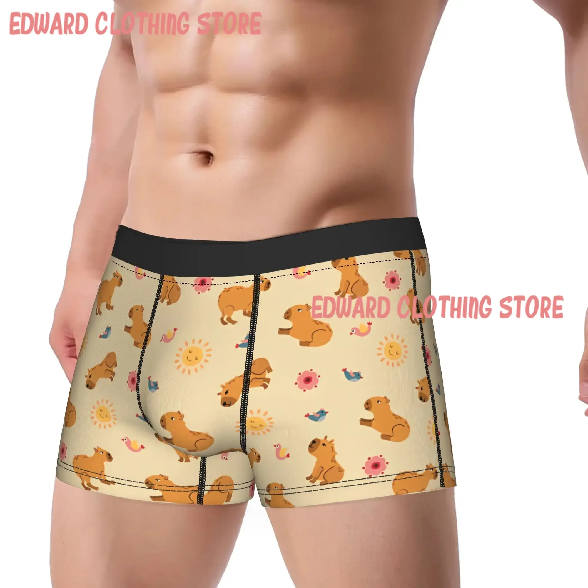 Beige Flower Capybara Underwear  Man Panties Customs Classic Trunk Quality Shorts Briefs Plus Size