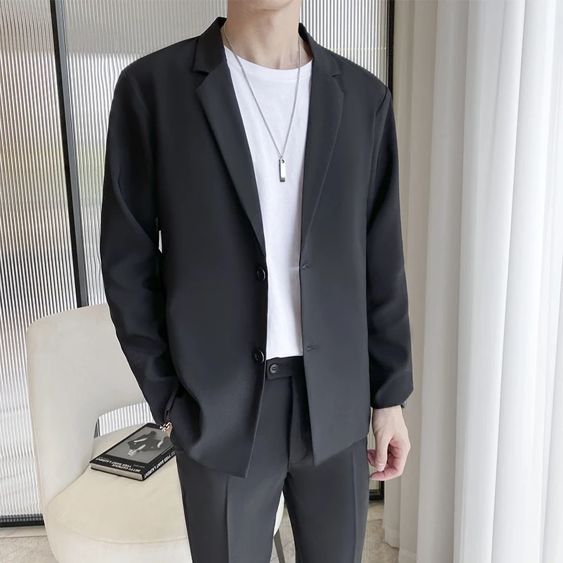 

Мужской приталенный костюм-смокинг для свадьбы, профессиональный, для свидетеля, в корейском стиле, деловой, повседневный, летний, компактный костюм-комплект