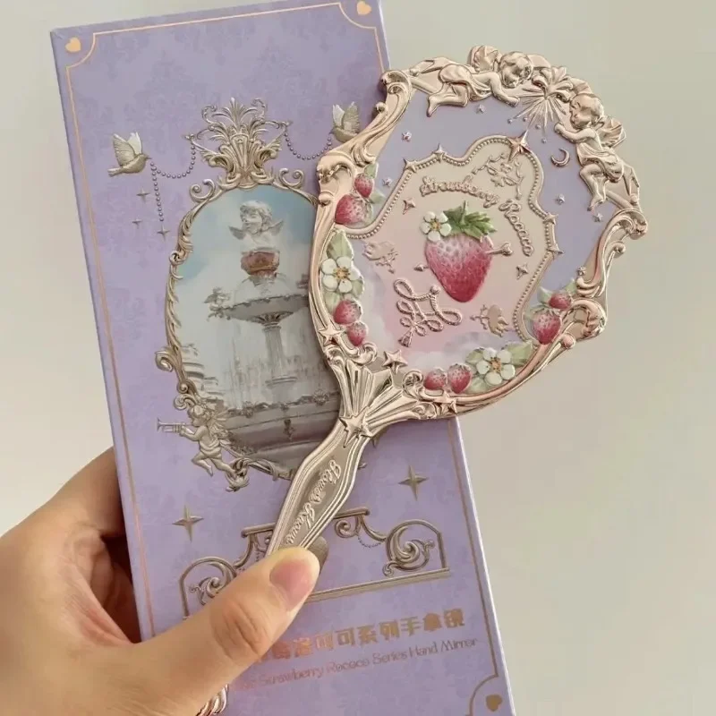 Flower Knows Strawberry Rococo Series Skin Care Tool Hand Holding Kit Pink Purple Brown Beauty Delicate Portable Makeup Mirror