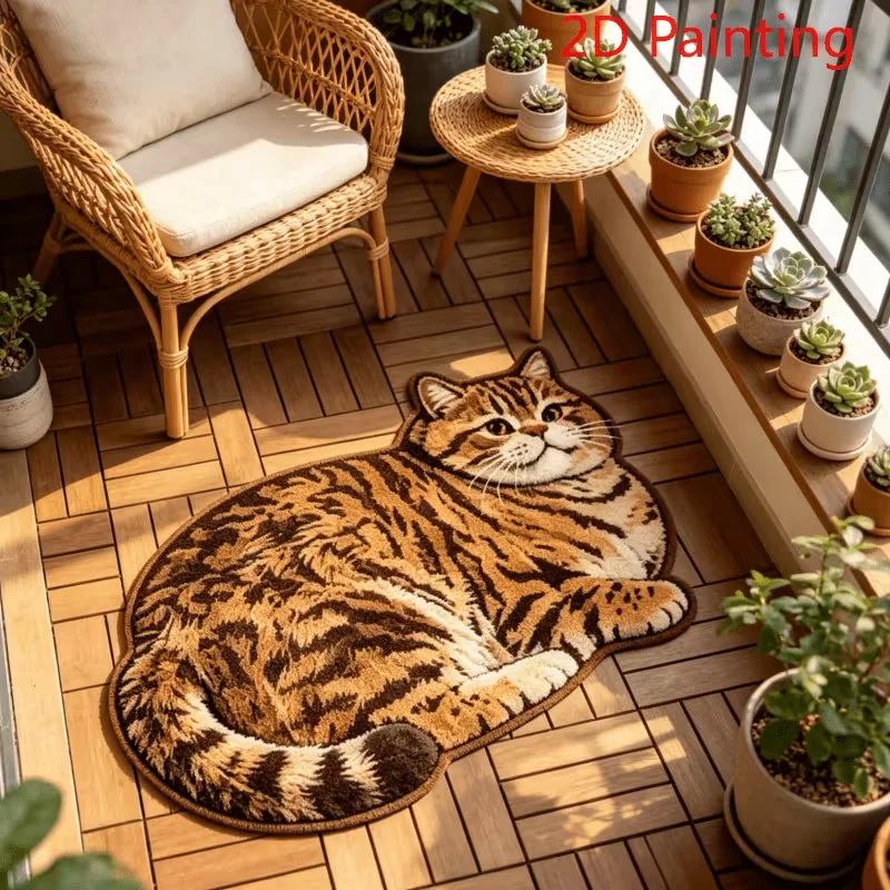 Cartoon Tabby Cat Pattern Irregular Rug Fun Creative Home Decor Bedroom Bedside Soft Floor Mat Carpet Bathroom Entrance Doormat