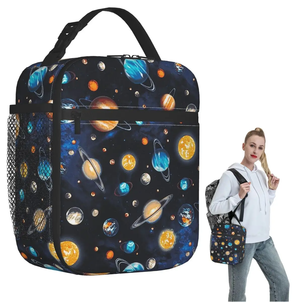 Solar System Space Planets Universe Insulated Lunch Bag for Women Kids Portable Food Boxes Thermal Lunch Box Tote