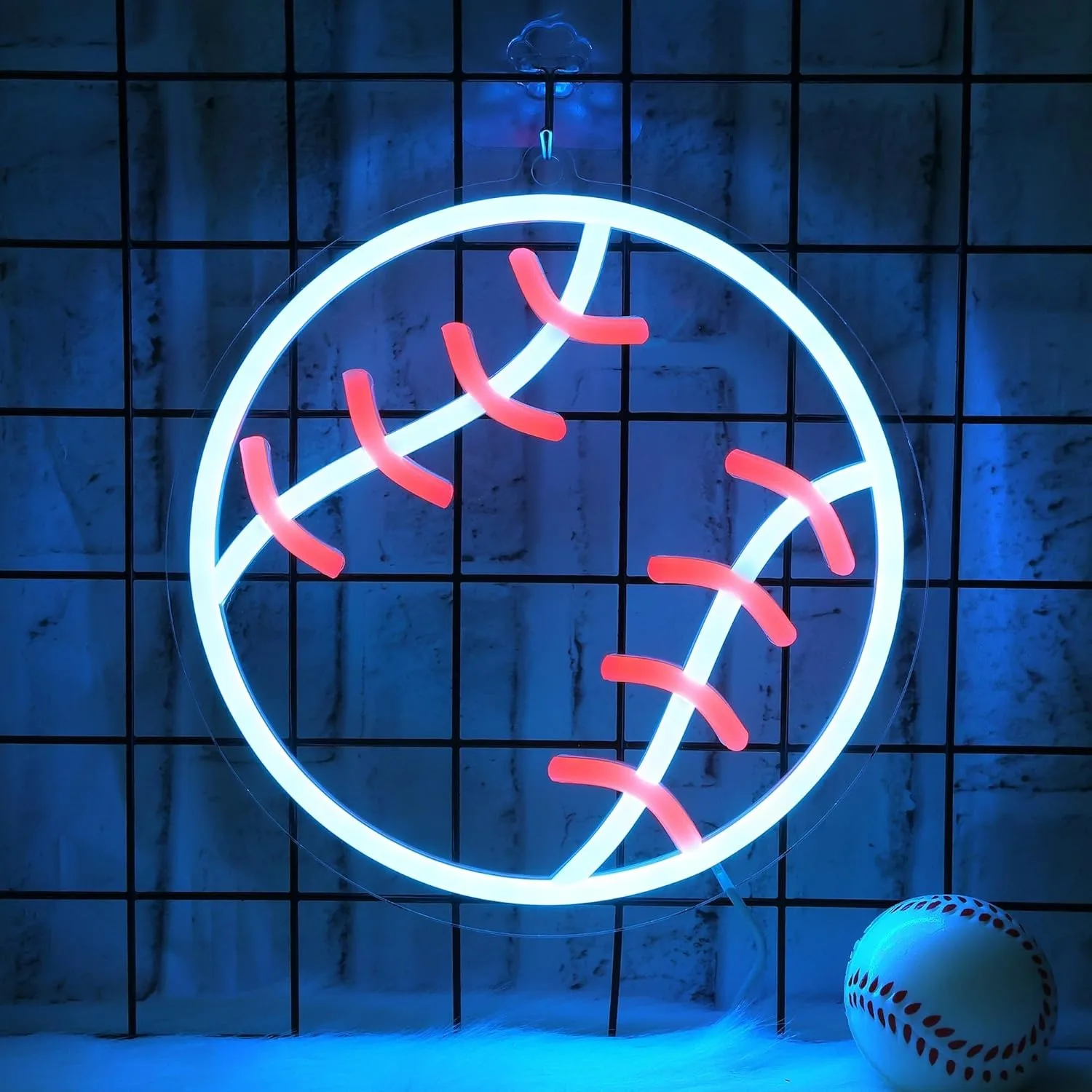 

Baseball Neon Sign Dimmable Sport LED Signs USB Powered with Pink and Blue Light for Wall Decor Bedroom Man Cave Club Kids Gifts