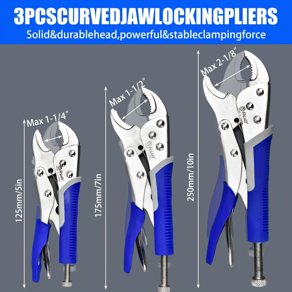 Tools Set 6pcs Locking Pliers Set, 6-1/2", 9-1/2" Needle Nose Vice Grips, 5", 7" And 10" Curved Jaw Vise Grip, 6" C-clamp Locking Pliers, Fast Release with Rolling Pouch view 4