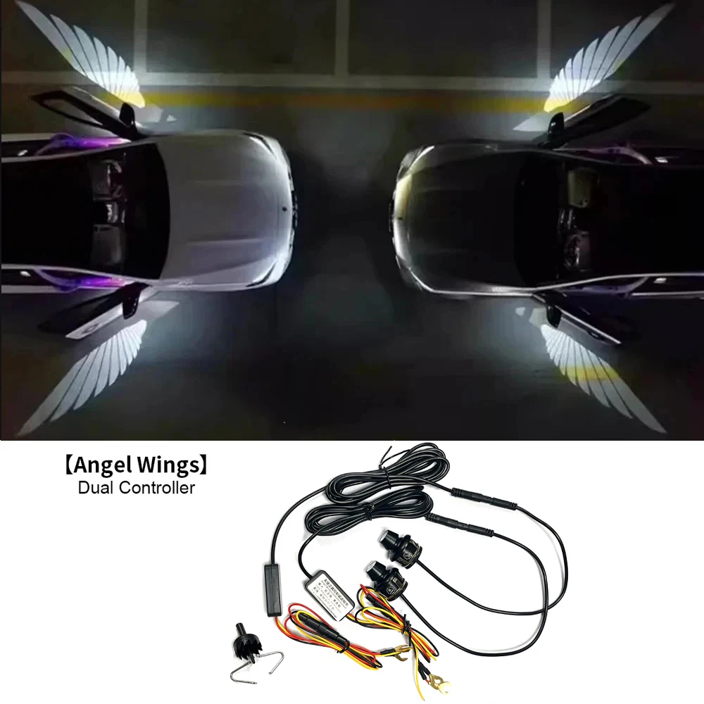 2PCS Car Angel Wings Welcome Light Dual Control LED Warning Ambient Light for Mercedes Benz BMW Porsche Volkswagen Honda Toyota