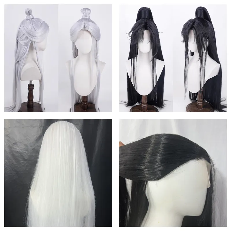 

Latest Cosplay Lace Wig Black White With Long Fringe Daily Wear Long Silky Straight Synthetic Hand Hook Wig for Ancient Costume