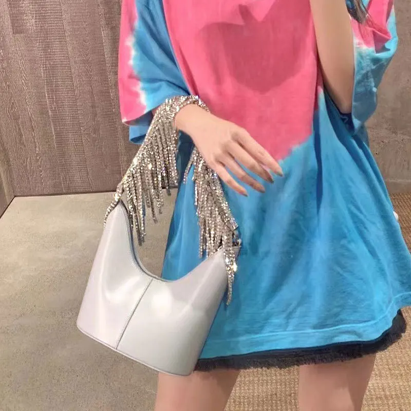 2025 موضة فاخرة المرأة اليدوية شرابة الماس حقائب اليد العلامة التجارية الشهيرة بريق حفل زفاف حقيبة صغيرة موضة مساء حقيبة