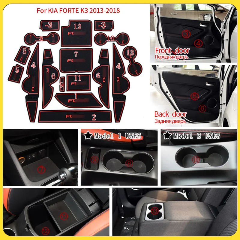 Anti-slip Car Door Rubber Cup Cushion Red Gate Slot Pad For KIA FORTE K3 2013-2018 Interior Mat Decoration Accessories