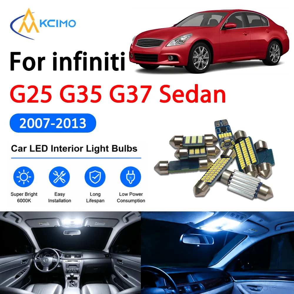 KCIMO Easy Install LED Interior Light Kit for infiniti G25 G35 G37 Sedan 2007-2013 Premium Bright Dome Trunk Mirror Lamps Canbus
