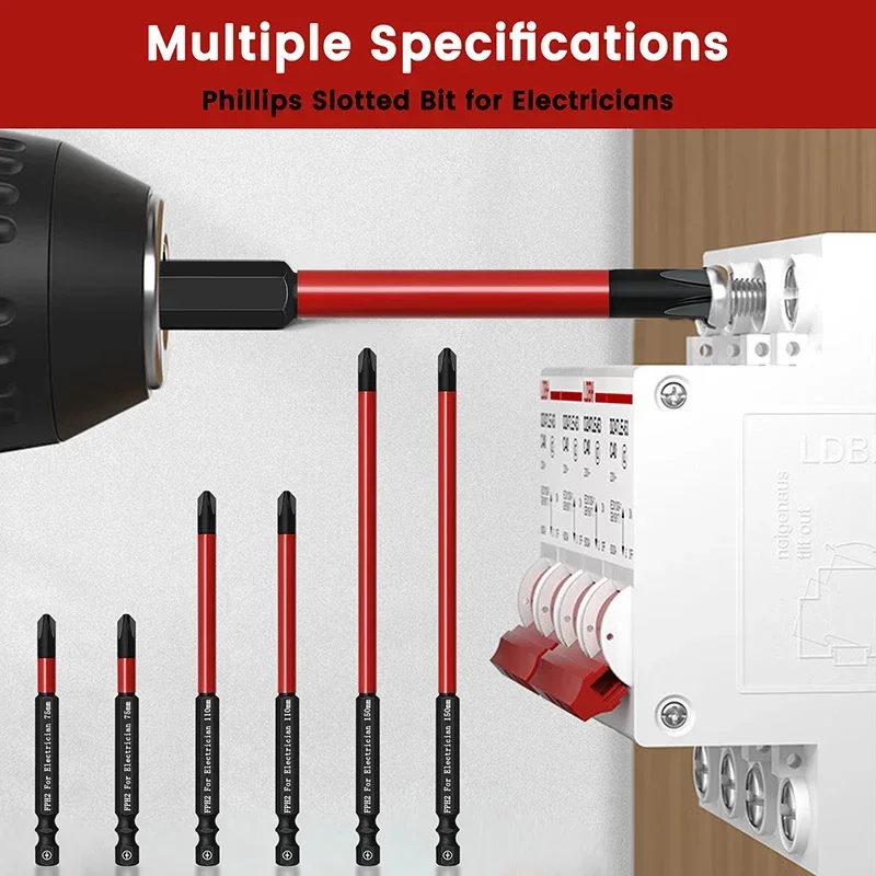 6Pcs FPH1 FPH2 FPH3 Electrician Screwdriver Bits 1/4
