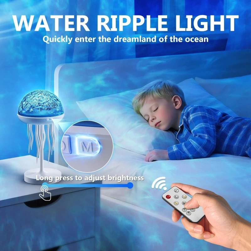 Intelligent Color Atmosphere Light 360 Degree Rotating Remote Control Night Light Colorful Creative Jellyfish Projection Light
