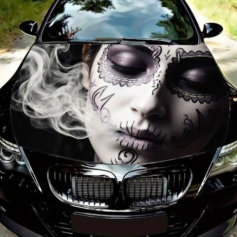 

1 Gothic Easter Day of the Dead Candy Skull Car Hood Sticker featuring a fine design of purple and black floral scrolls with