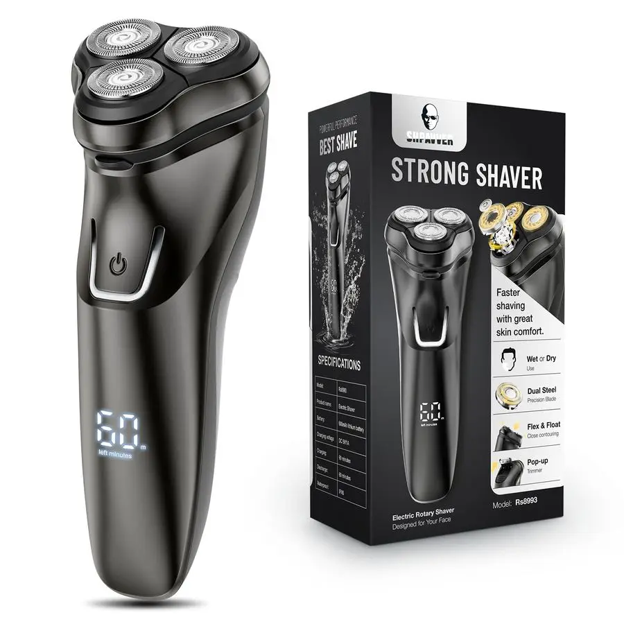 

Cordless Electric Razor Wet Dry Rotary Shaver Waterproof, USB Fast Charging, Gentle on Sensitive Skin Includes PopUp Trimmer and